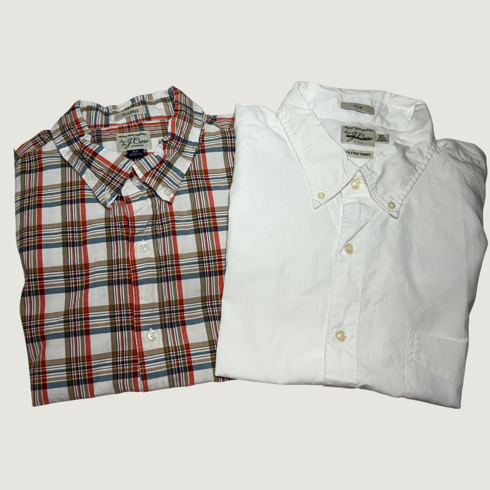 J.Crew Secret Wash Shirts Mens XL White Slim Plaid Classic Bundle Button Down